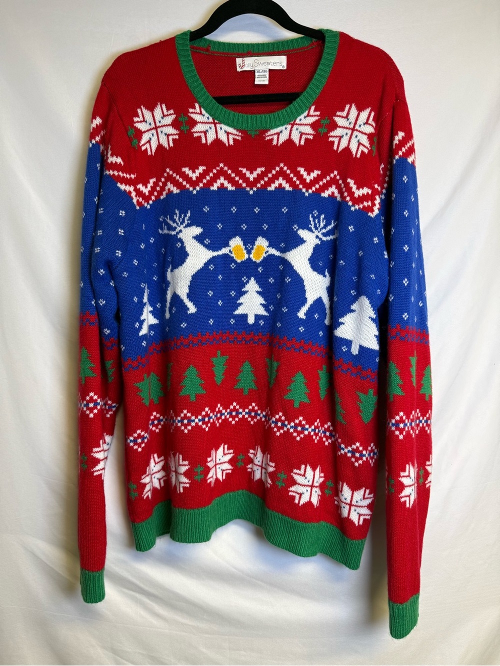Classic Red & Blue Holiday Reindeer Sweater - Unbranded